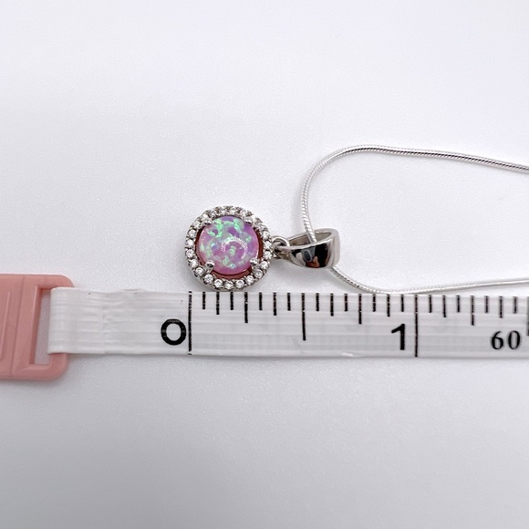 Sterling Silver Halo Pink Fire Opal Cz Set - Picture 10 of 17